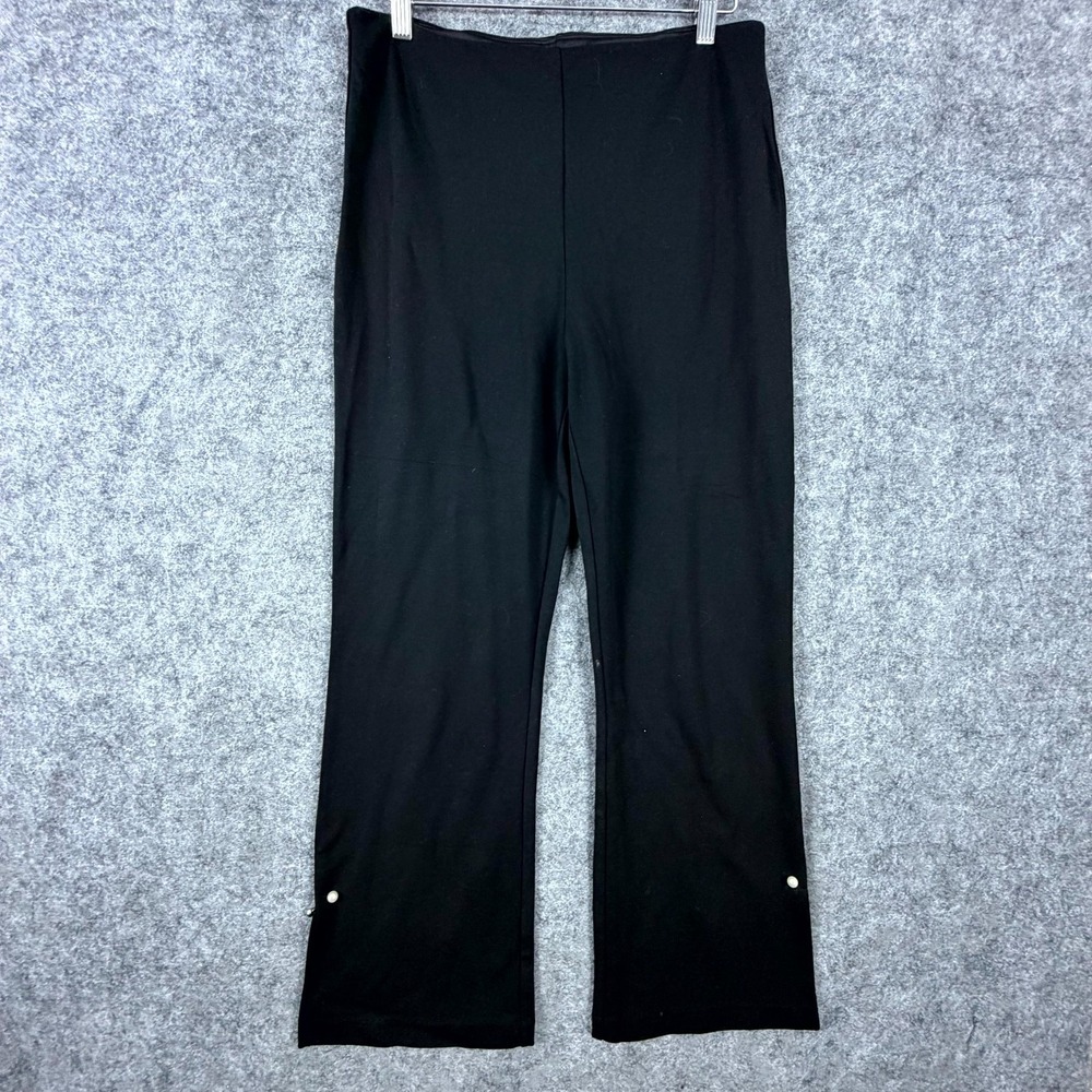Lyssé Pants Women Large Black Stretch Dark Wash Wide Leg All Day Comfort Classic